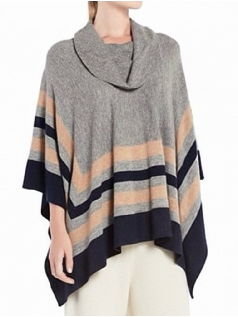 BCBG MaxAzria Gray Wyona Lambswool Funnel Neck Poncho - One Size